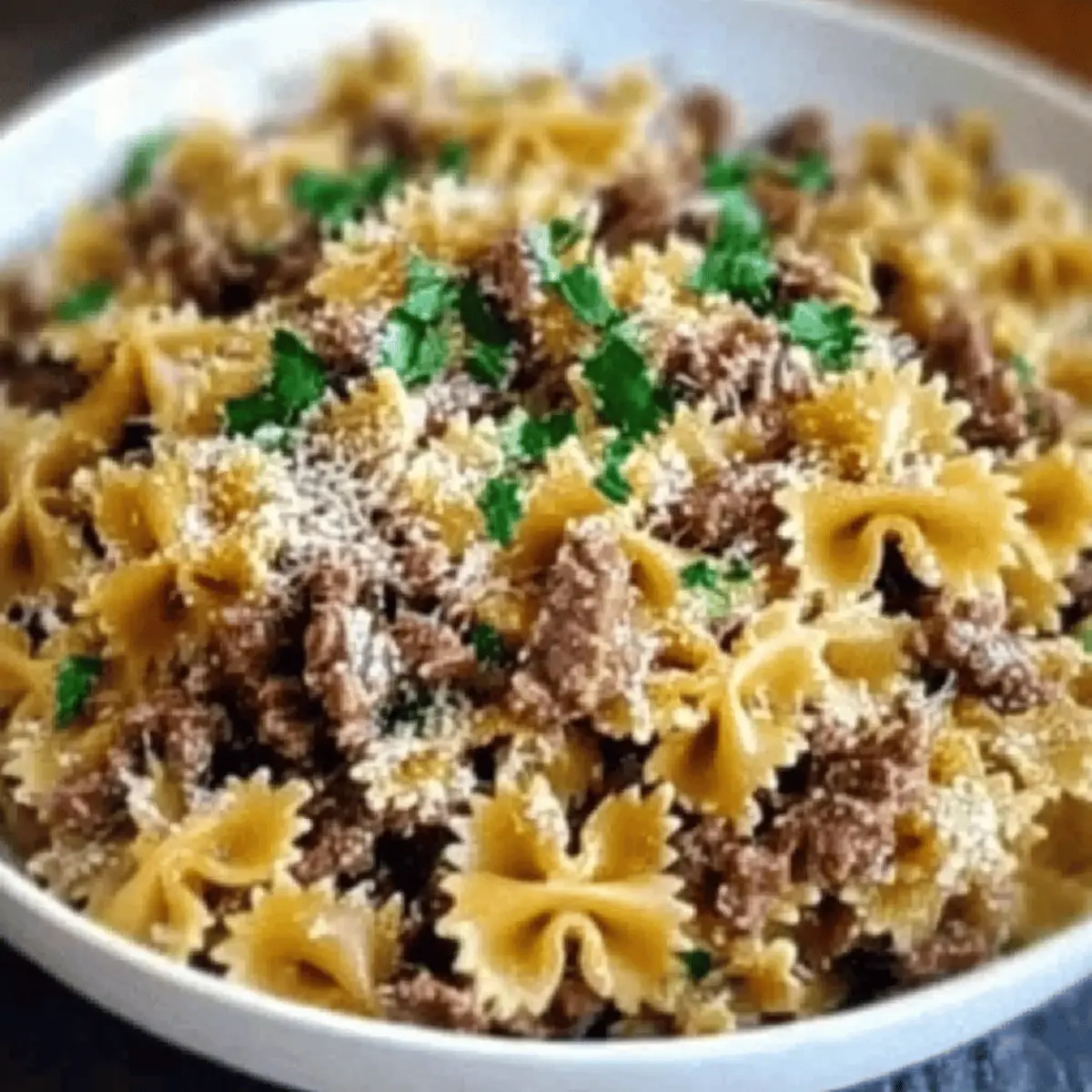 Garlic Beef Bowtie Pasta