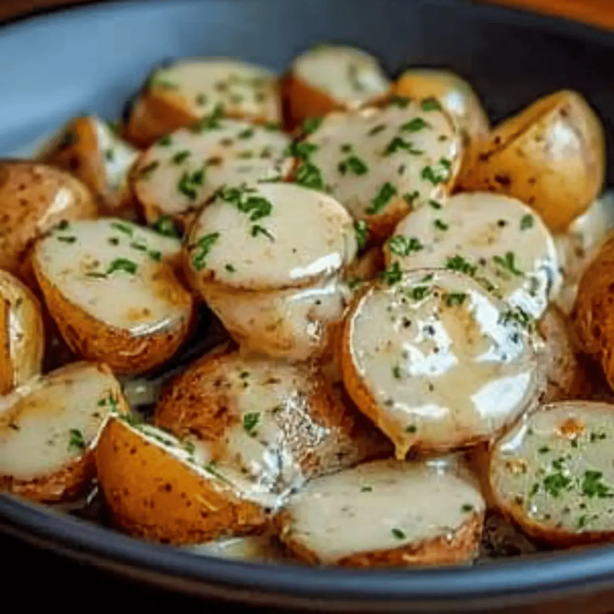 Easy Creamy Garlic Sauce Baby Potatoes
